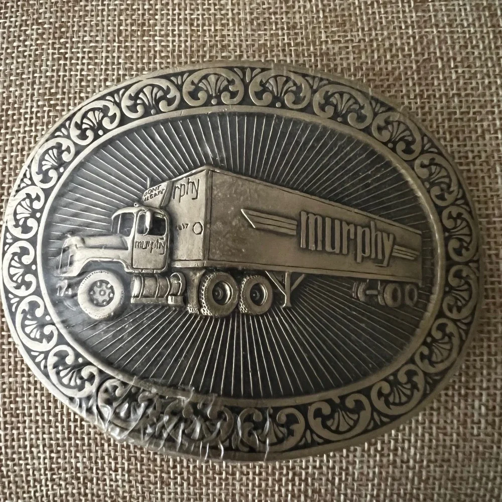 Vtg 1981 Murphy Trucking Solid Brass Belt Buckle Sealed Size 3.5x2.5 Americanatg